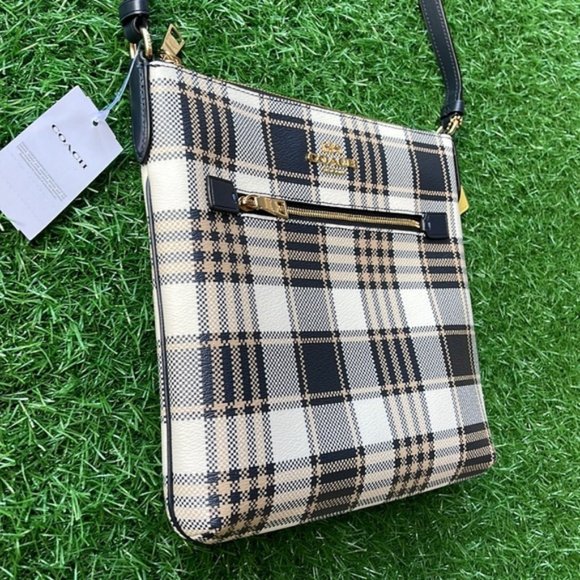 Coach Rowan File Bag With Garden Plaid Print - Picture 2 of 16